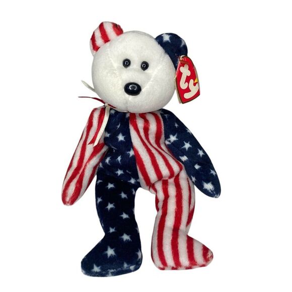 1999 Spangle American Flag Teddy Bear Beanie Baby - Picture 1 of 5